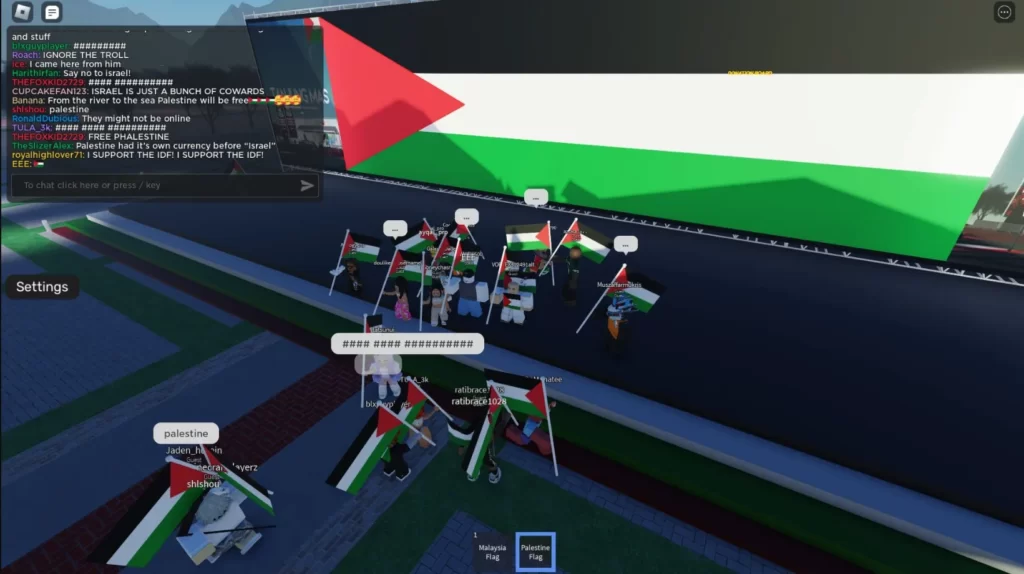 הפגנות תמיכה בטרור פלסטיני במשחקי Roblox