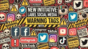 social media with warning tags